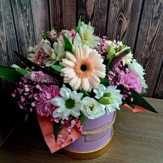 Business Bouquet in a Box with Gerberas, Chrysanthemums, Carnations, Peonies and Alstroemerias