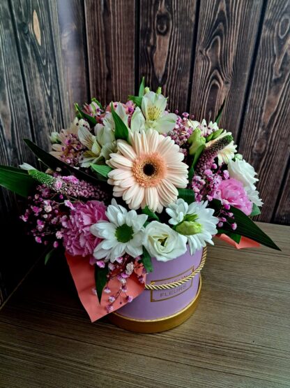 Business Bouquet in a Box with Gerberas, Chrysanthemums, Carnations, Peonies and Alstroemerias