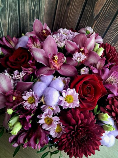 Business Flower Box with Orchids, Red Roses, Chrysanthemums, and Lisianthus - Image 4