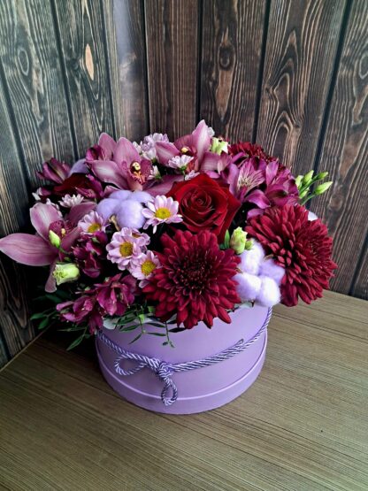 Business Flower Box with Orchids, Red Roses, Chrysanthemums, and Lisianthus - Image 3