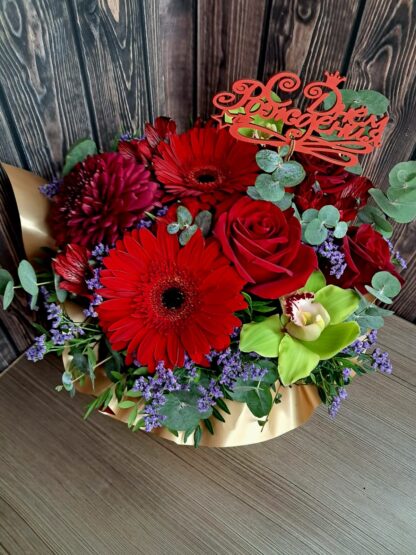 Business Bouquet in a Hat Box with Red Roses, Gerberas, and Orchids - Image 2