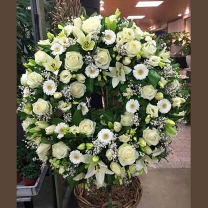 Funeral Wreath with White Lilies and Chrysanthemums