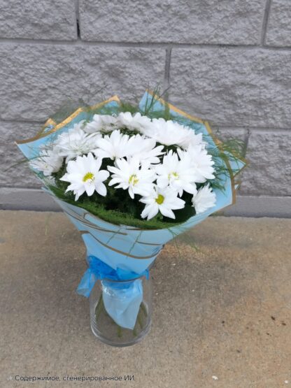Chamomile Chrysanthemum Bouquet in Blue Wrapping — Freshness and Lightness in Every Flower
